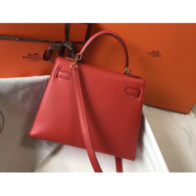 Hermes Kelly 28cm Bag In Red Epsom Leather GHW