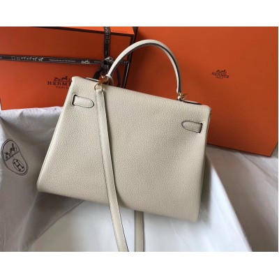 Hermes Kelly 32cm Bag In Beton Clemence Leather GHW