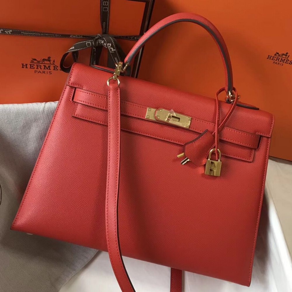 Hermes Kelly 32cm Bag In Red Epsom Leather GHW