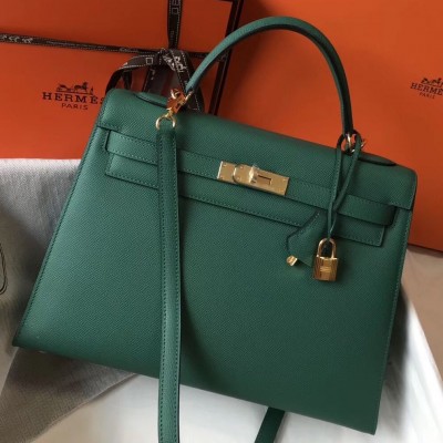 Hermes Kelly 32cm Bag In Vert Vertigo Epsom Leather GHW HSBS61102