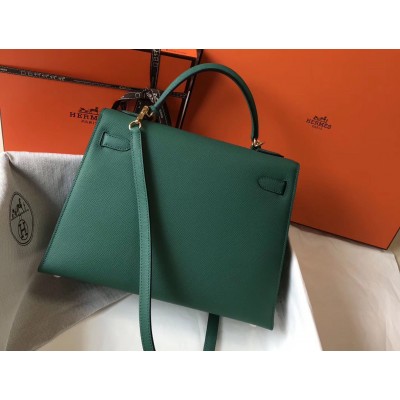 Hermes Kelly 32cm Bag In Vert Vertigo Epsom Leather GHW