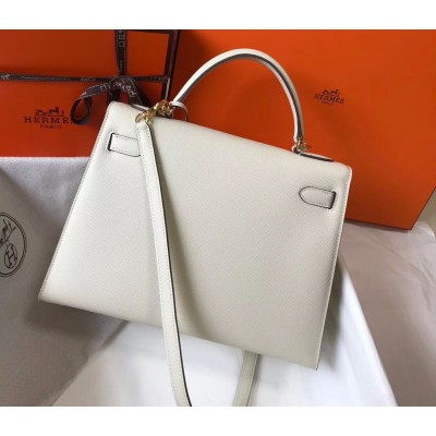 Hermes Kelly 32cm Bag In White Epsom Leather GHW