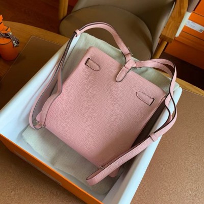 Hermes Kelly Ado Backpack in Rose Sakura Clemence Leather