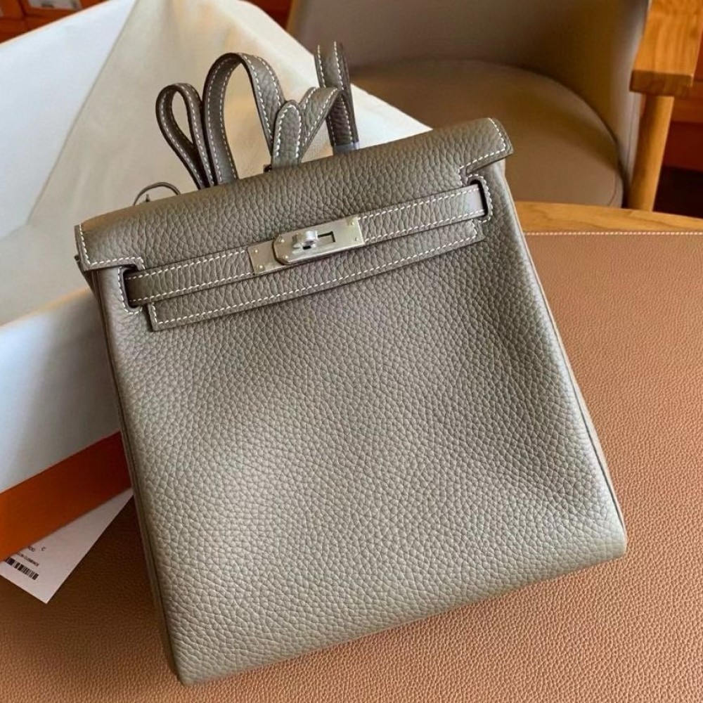 Hermes Kelly Ado Backpack in Taupe Clemence Leather