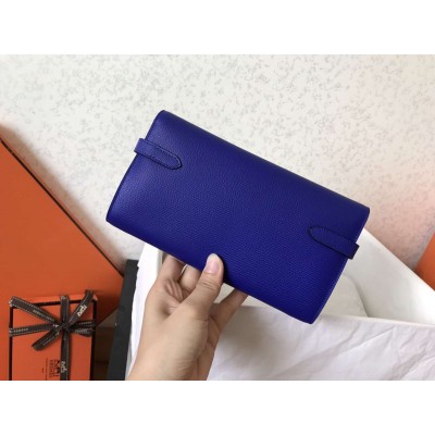 Hermes Kelly Classic Long Wallet In Blue Electric Epsom Leather