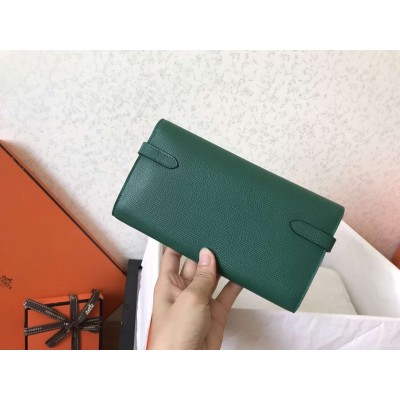 Hermes Kelly Classic Long Wallet In Malachite Epsom Leather