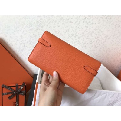 Hermes Kelly Classic Long Wallet In Orange Epsom Leather