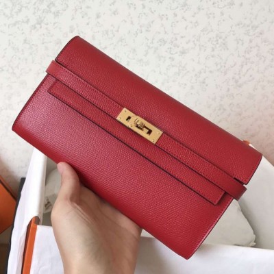 Hermes Kelly Classic Long Wallet In Red Epsom Leather HSBS61122