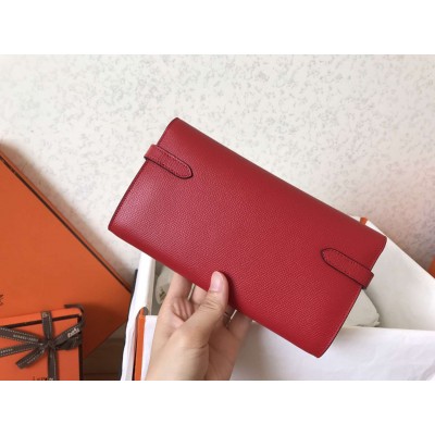 Hermes Kelly Classic Long Wallet In Red Epsom Leather