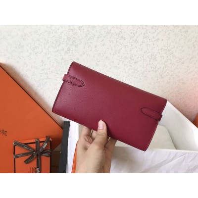 Hermes Kelly Classic Long Wallet In Ruby Epsom Leather