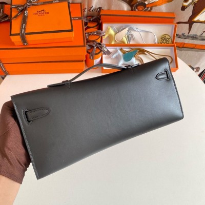 Hermes Kelly Cut Handmade Bag in Black Swift Leather