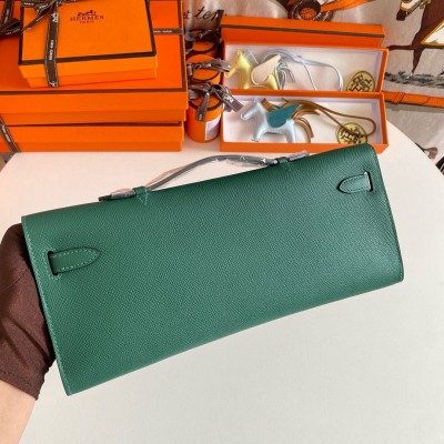 Hermes Kelly Cut Handmade Bag in Malachite Epsom Calfskin