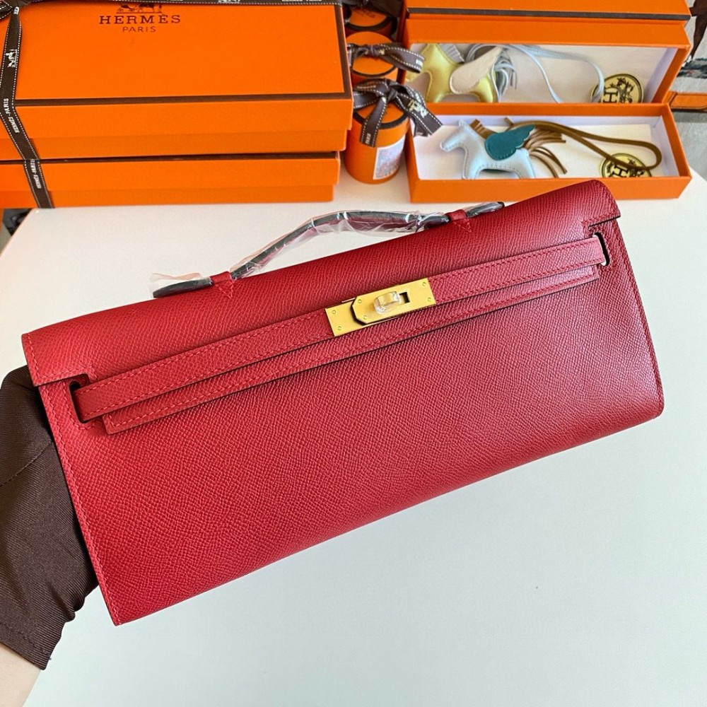 Hermes Kelly Cut Handmade Bag in Red Epsom Calfskin