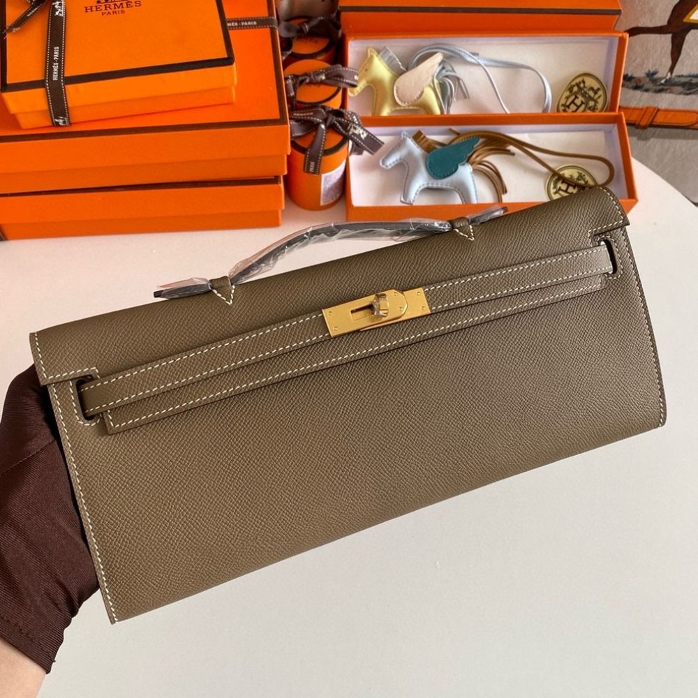 Hermes Kelly Cut Handmade Bag in Taupe Epsom Calfskin