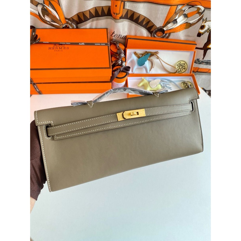 Hermes Kelly Cut Handmade Bag in Taupe Swift Leather