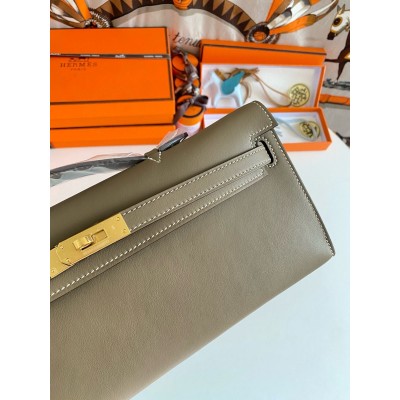 Hermes Kelly Cut Handmade Bag in Taupe Swift Leather