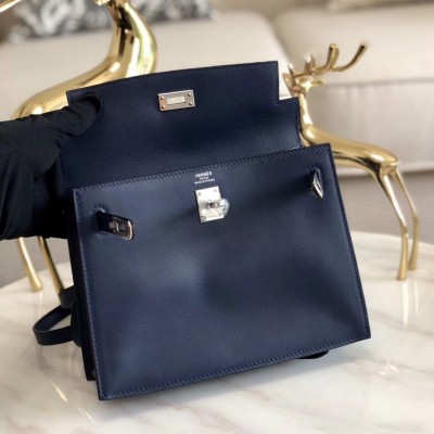 Hermes Kelly Danse Handmade Bag In Blue Swift Leather