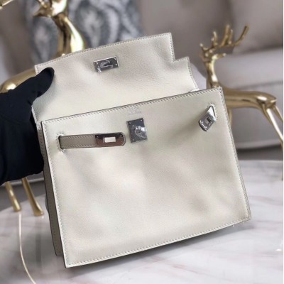 Hermes Kelly Danse Handmade Bag In White Swift Leather