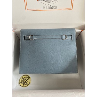 Hermes Kelly Danse II Bag In Blue Lin Evercolor Calfskin