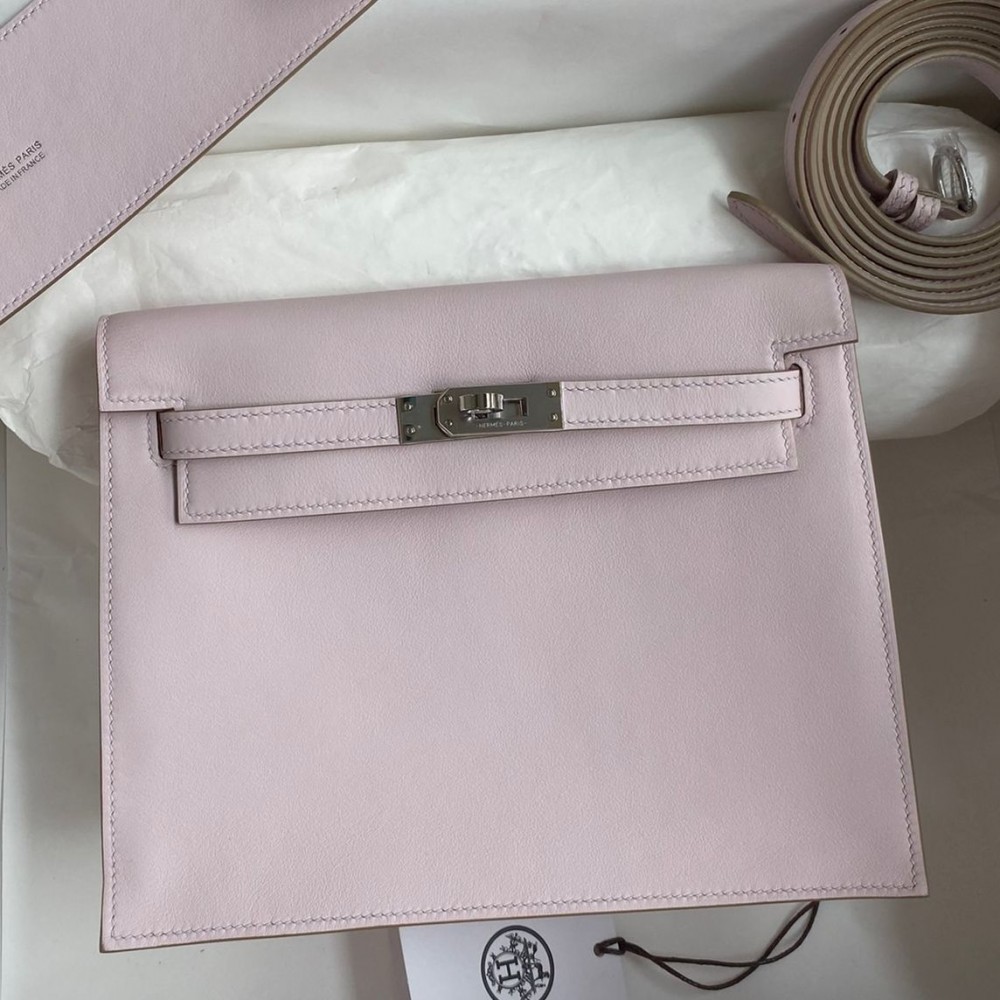 Hermes Kelly Danse II Bag In Mauve Pale Evercolor Calfskin