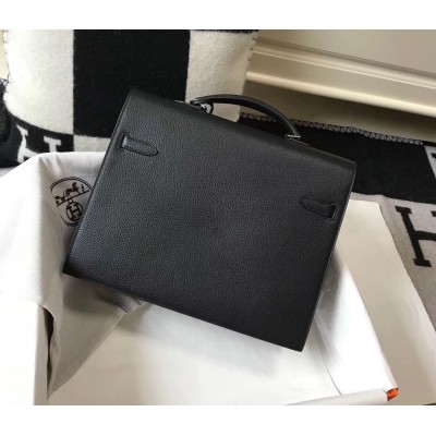 Hermes Kelly Depeche 34 Briefcase In Black Calfskin