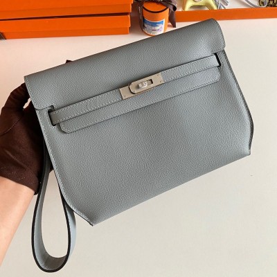 Hermes Kelly Depeches 25 Pouch in Blue Lin Epsom Calfskin HSBS61200