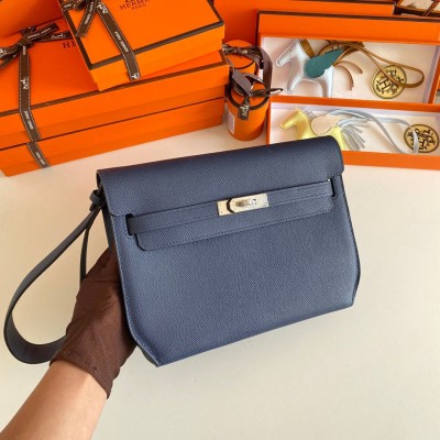 Hermes Kelly Depeches 25 Pouch in Blue Saphir Epsom Calfskin