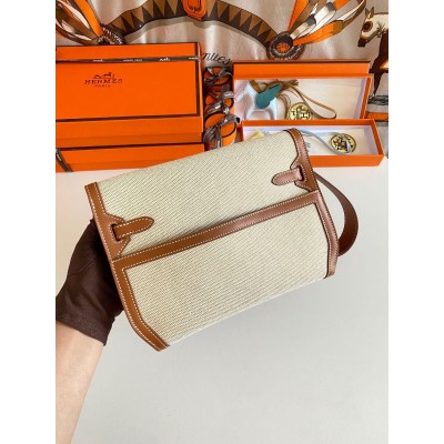 Hermes Kelly Depeches 25 Pouch in Ecru Toile