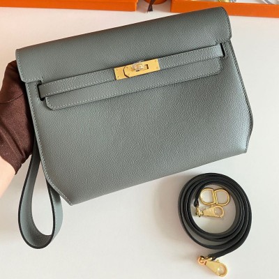 Hermes Kelly Depeches 25 Pouch in Vert Amande Epsom Calfskin HSBS61230