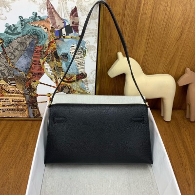 Hermes Kelly Elan Handmade Bag In Black Chevre Mysore Leather