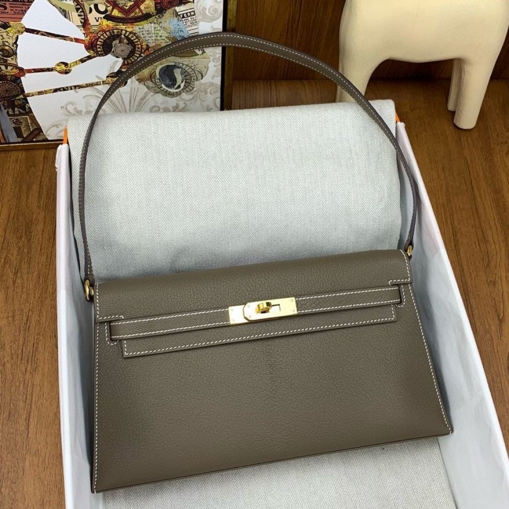 Hermes Kelly Elan Handmade Bag In Taupe Chevre Mysore Leather