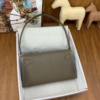 Hermes Kelly Elan Handmade Bag In Taupe Chevre Mysore Leather