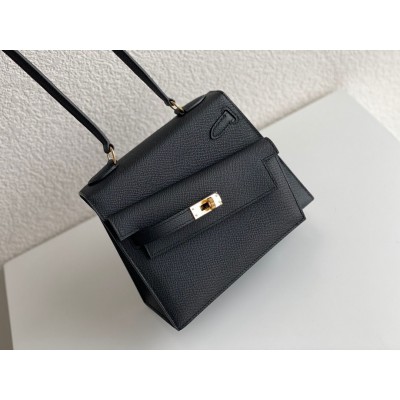 Hermes Kelly En Desordre 20 Handmade Bag In Black Epsom Calfskin