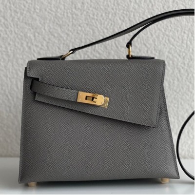 Hermes Kelly En Desordre 20 Handmade Bag In Etain Epsom Calfskin HSBS61233