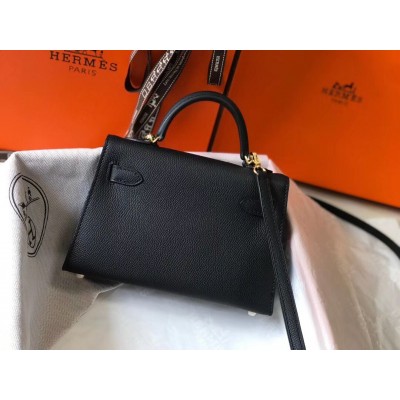 Hermes Kelly Mini II Bag In Black Epsom Leather GHW