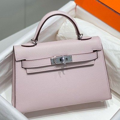 Hermes Kelly Mini II Bag In Mauve Pale Epsom Leather PHW HSBS61265