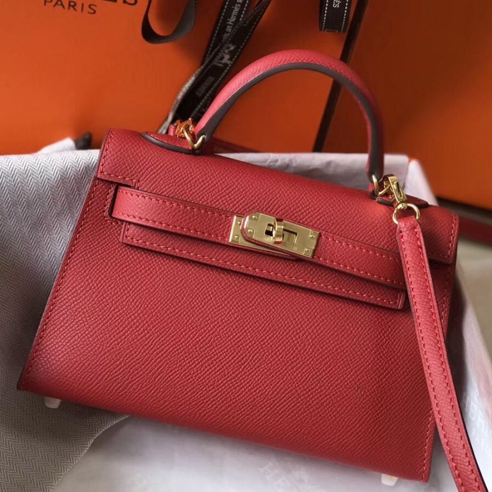 Hermes Kelly Mini II Bag In Rouge Vif Epsom Leather GHW