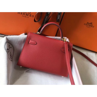 Hermes Kelly Mini II Bag In Rouge Vif Epsom Leather GHW