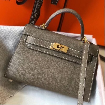 Hermes Kelly Mini II Bag In Taupe Grey Epsom Leather GHW HSBS61263