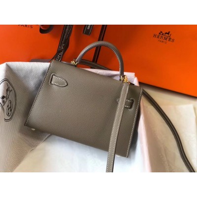 Hermes Kelly Mini II Bag In Taupe Grey Epsom Leather GHW