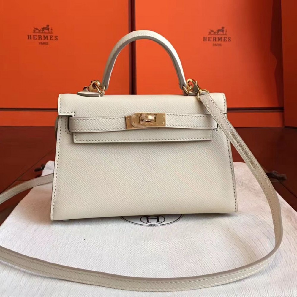 Hermes Kelly Mini II Handmade Bag In Beton Epsom Leather