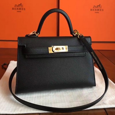 Hermes Kelly Mini II Handmade Bag In Black Epsom Leather HSBS60381