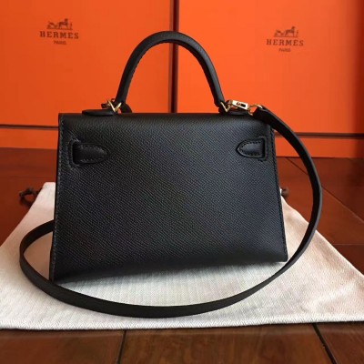 Hermes Kelly Mini II Handmade Bag In Black Epsom Leather