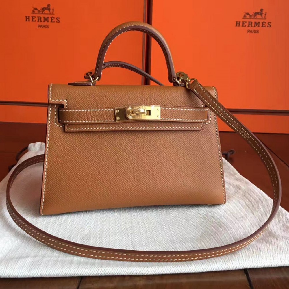 Hermes Kelly Mini II Handmade Bag In Gold Epsom Leather