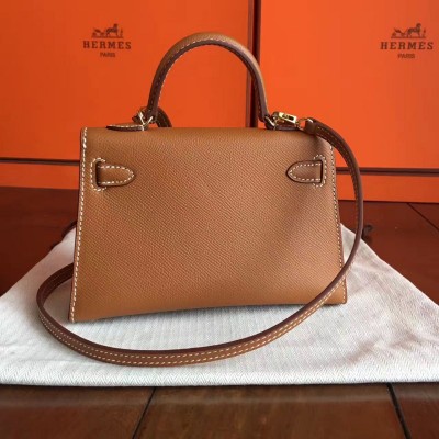 Hermes Kelly Mini II Handmade Bag In Gold Epsom Leather