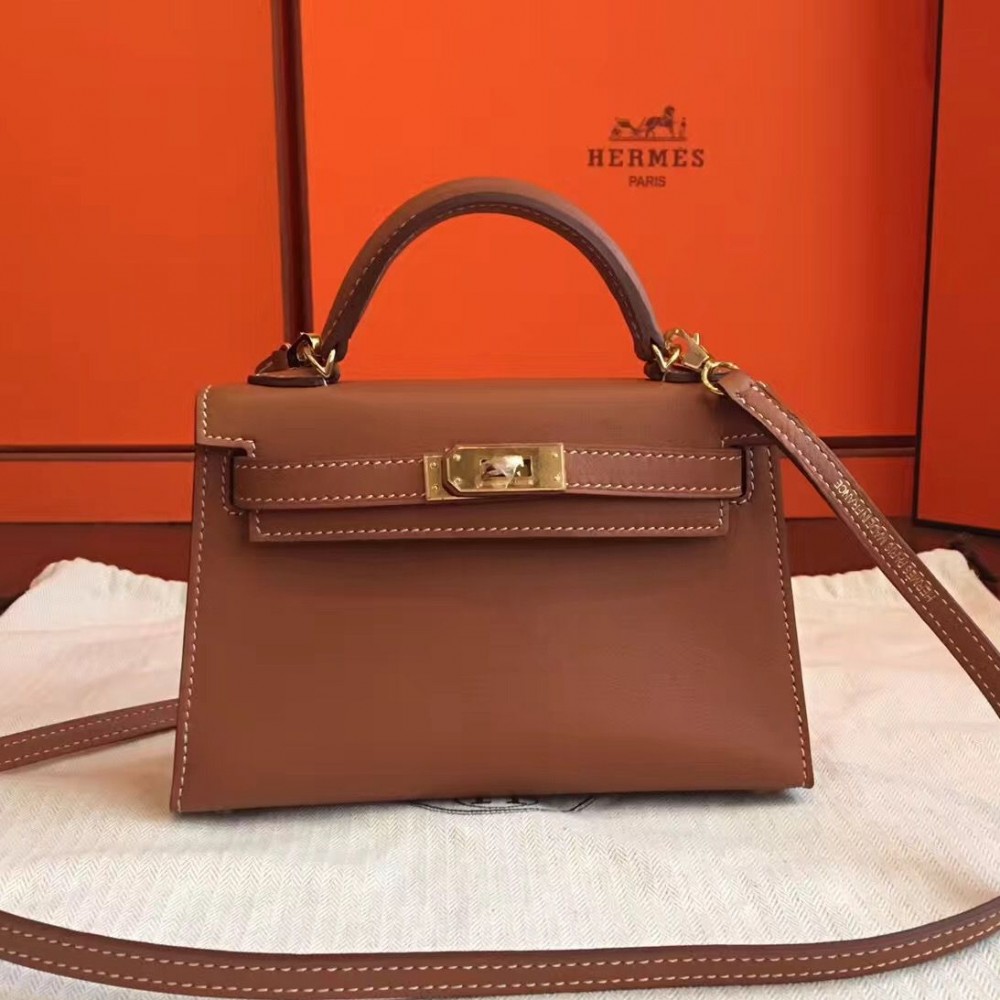 Hermes Kelly Mini II Handmade Bag In Gold Swift Calfskin