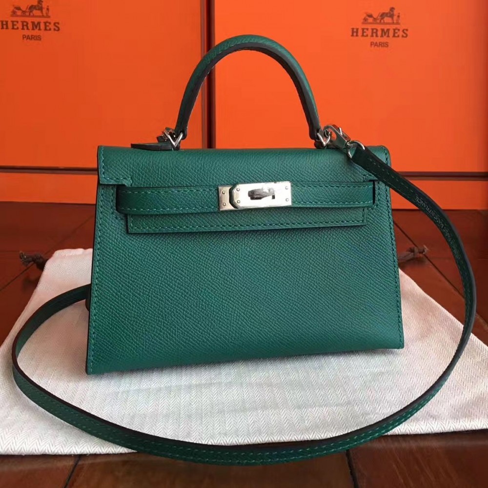 Hermes Kelly Mini II Handmade Bag In Malachite Epsom Leather