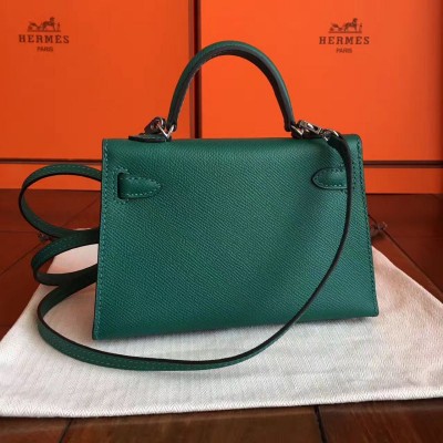 Hermes Kelly Mini II Handmade Bag In Malachite Epsom Leather