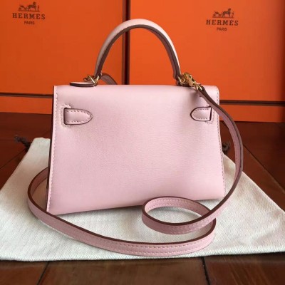 Hermes Kelly Mini II Handmade Bag In Rose Dragee Swift Calfskin