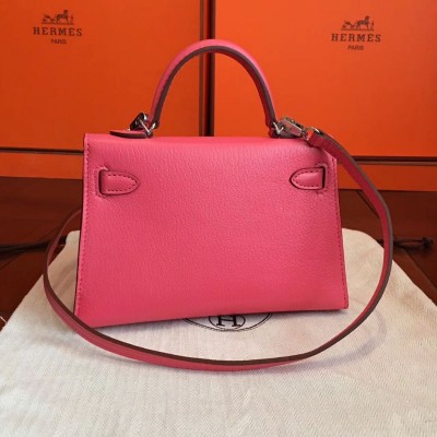 Hermes Kelly Mini II Handmade Bag In Rose Lipstick Chevre Leather